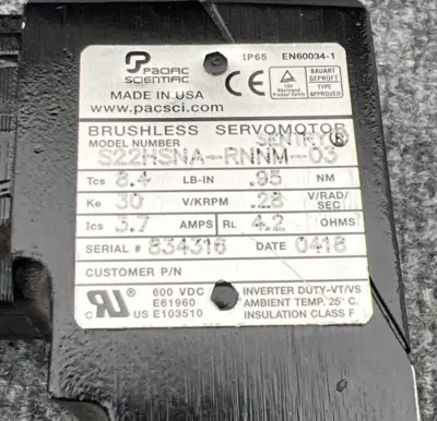 Used Pacific Scientific S22HSNA-RNNM-03 Servo Motors California US | Davliegogo LLC #1708051
