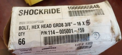 NEW COPPER STATE 114-005001-159 LOT OF 66 SHOCKRIDE BOLT,HEX HEAD GRD8 3/8"-16X5