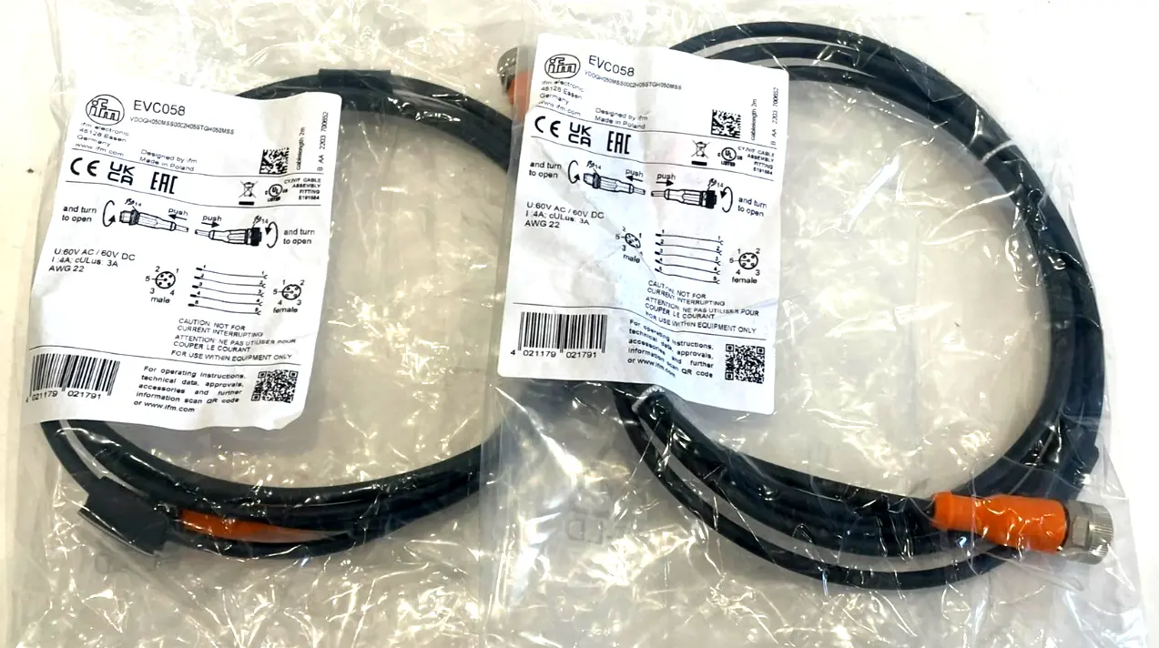 NEW IFM EFECTOR VDOGH050MSS0002H05STGH050MSS EVC058 CABLE 2M LOT OF 2