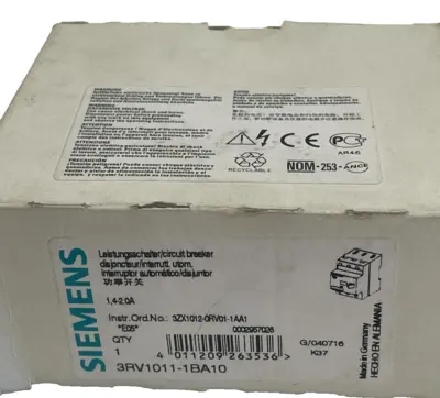 NEW SIEMENS 3RV1011-1BA10 CIRCUIT BREAKER 3RV10111BA10