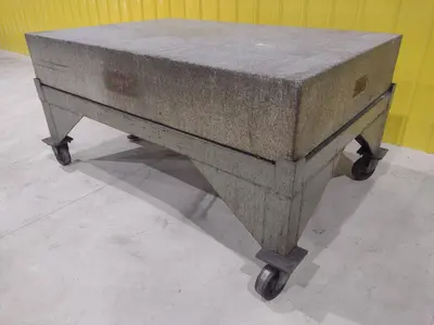 72" X 48" X 12" RAHN GRANITE SURFACE PLATE ON TABLE W/ CASTERS : STOCK 20059