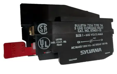 NEW SYLVANIA KTM31-12 OVERLOAD RELAY SIZE 1 600V TYPE 7324 TM3 KTM3112