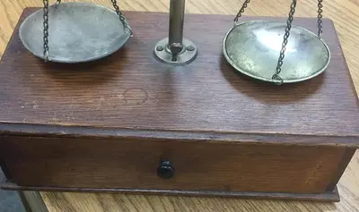 2524-385 Antique Brass Analytical Apothecary Jewelry, Coin, Balance Beam Scale Circa 1800’s