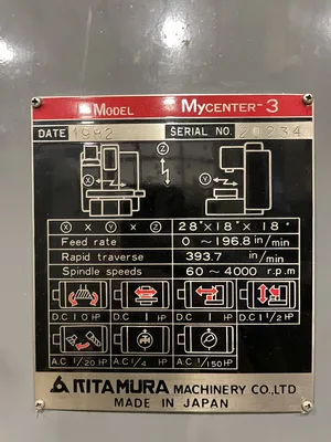 Lot 588  Kitamura MyCenter 3 CNC Vertical Machining Center 60-4000RPM 10HP
