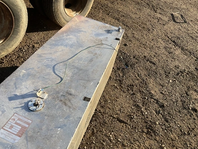 Buechler and Sons 100 gallon aluminum fuel tank, used, approx 74”L x 17-3/4” x 20”T