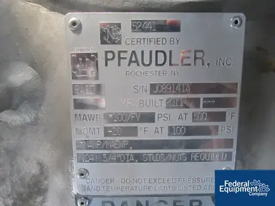 USED Pfaudler 100 Gal Pfaudler Reactor, Nickel 200, 100/35#