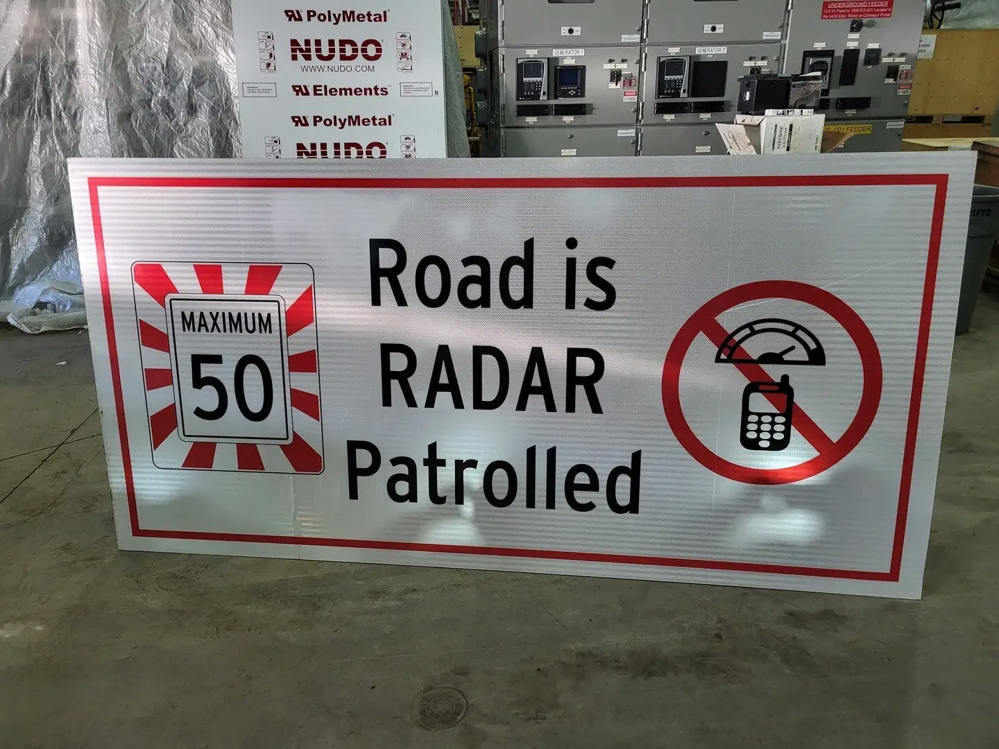96" x 48" Road is Radar Patrolled -  Maximum 50 km/h Sign