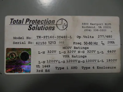 Total Protection Solutions TK-ST160-3Y480-L Surge Protection Device Used