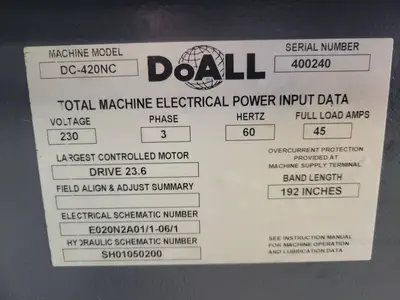 Used 2018 DOALL DC-420NC Horizontal Band Saws Illinois US | Aucto #1424223