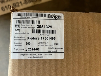 Pallet Drager X-plore 1750 N95 Particulate Respirator Mask, 10,800, pcs Wrapped