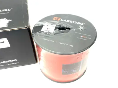 USED LABELTAC PRO MODEL HIGH PERF. 10 YEAR VINYL LABEL RED, 4" X 150'/ROLL