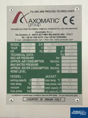 NEW Axomatic SrI 10 Liter Axomatic Vacuum Homogenizing Mixer, Model AxoMIX10, 316 S/S