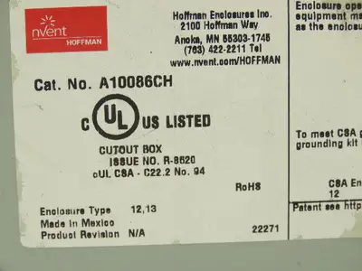 Hoffman A-10086CH Electrical Enclosure JIC Switch Panel Box 10x8x6" Wall Mount