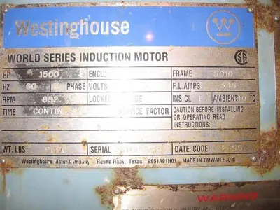 Westinghouse 1500 HP Refiner Motor