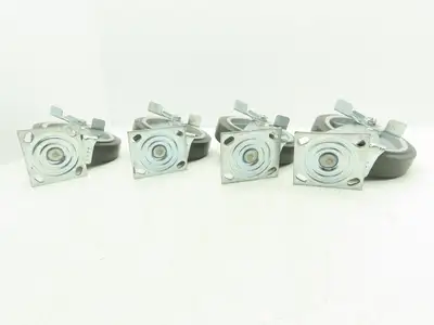 8x2" Swivel Plate Locking Caster Wheel Gray Rubber Thermoplastic  Set of 4