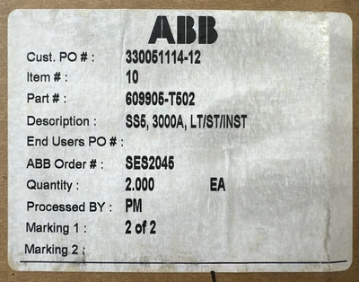 NEW ABB 609905-T502