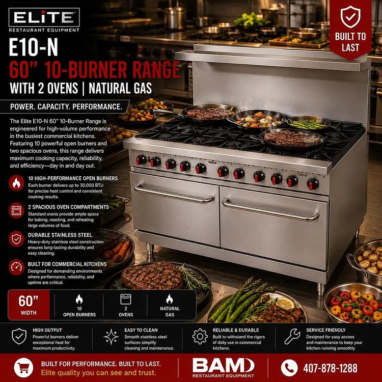New | in-Stock ELITE ERO-10 Commercial Ranges Florida US | BAM Discount Restaurant Equipment #1271730