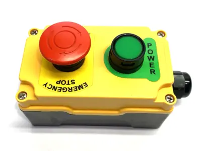 None | 2-Button Industrial Control Station, Emergency Stop, Momentary Power On/Off - Used