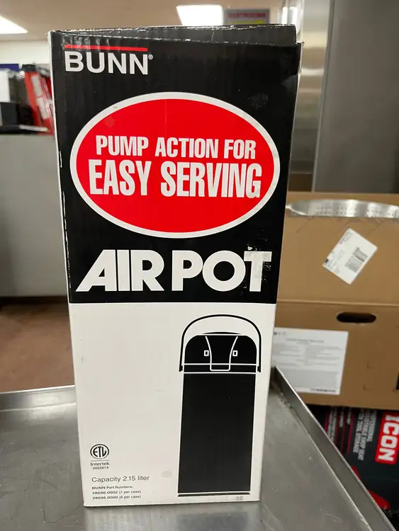 New | in-Stock Bunn New Bunn 2.15L Stainless Brew Thru Push Button Airpot Coffee Dispenser Coffee Equipment Illinois US | Falcon Restaurant Supply #1378010