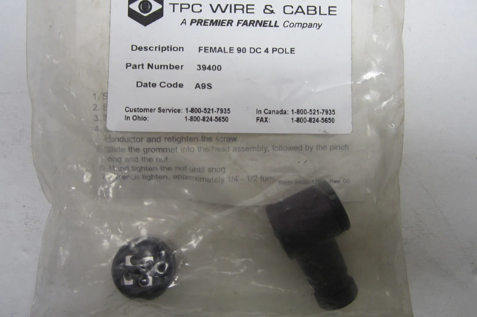 NEW TPC WIRE & CABLE 39400 FEMALE 90 DC 4 POLE LOT OF 6