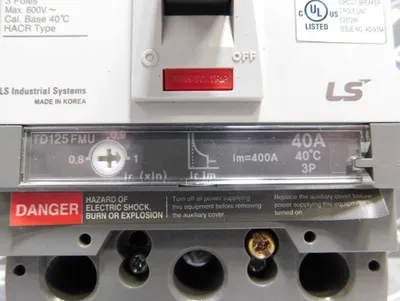 LS Industrial TD 125NU Circuit Breaker 600VAC 50/60Hz 40A TD125FMU Trip Used