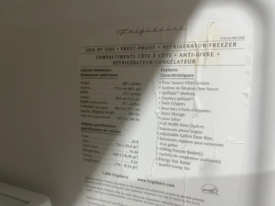 Used FRIGIDAIRE SIDE BY SIDE Refrigerators Michigan US | Miedema Asset Management Group #1313579