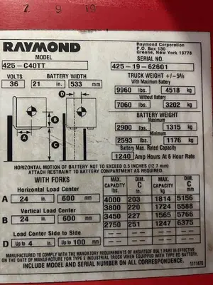 Used 2019 RAYMOND 425C40TT Misc Forklifts Illinois US | Somerset Equipment Sales #1542899