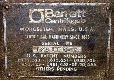Barrett 125-F Clarifuge centrifuge, SS.