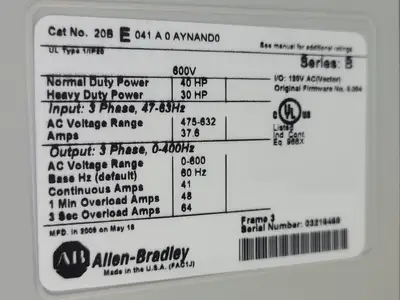 USED ALLEN-BRADLEY 20BE041A0AYNAND0