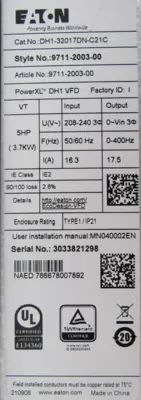 NEW EATON DH1-32017DN-C21C DRIVE 5HP DH132017DNC21C