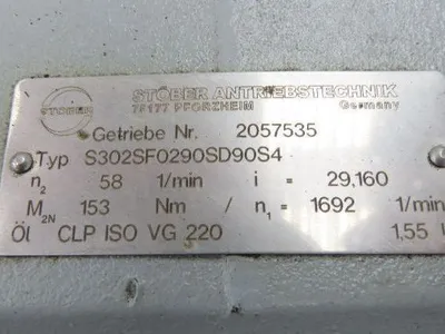 Stober S302SF0290SD90S4 Gearmotor 58 RPM 1.1Kw 277/480V 3PH Hollow Shaft 29.16:1
