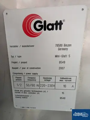 USED Glatt Glatt Mini Glatt 5 Fluid Bed Dryer, S/S