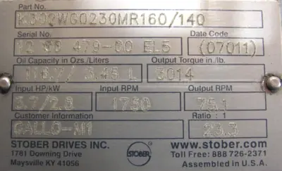NEW STOBER K302WG0230MR160/140 GEAR REDUCER 23.3:1 3.70HP