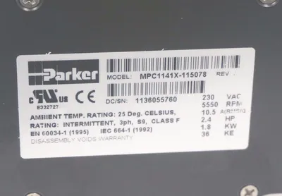 NEW PARKER MPC1141X-115078 SERVO MOTOR 2.4HP, MPC1141X115078