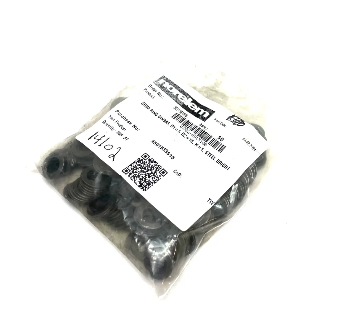 NEW NORELEM SHIM RING DIN988, D1=9, D2=15, H=1