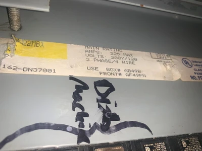 GE A-Series II Main Lug Breaker Panel 225A, 208Y/120VAC, 42 Sp