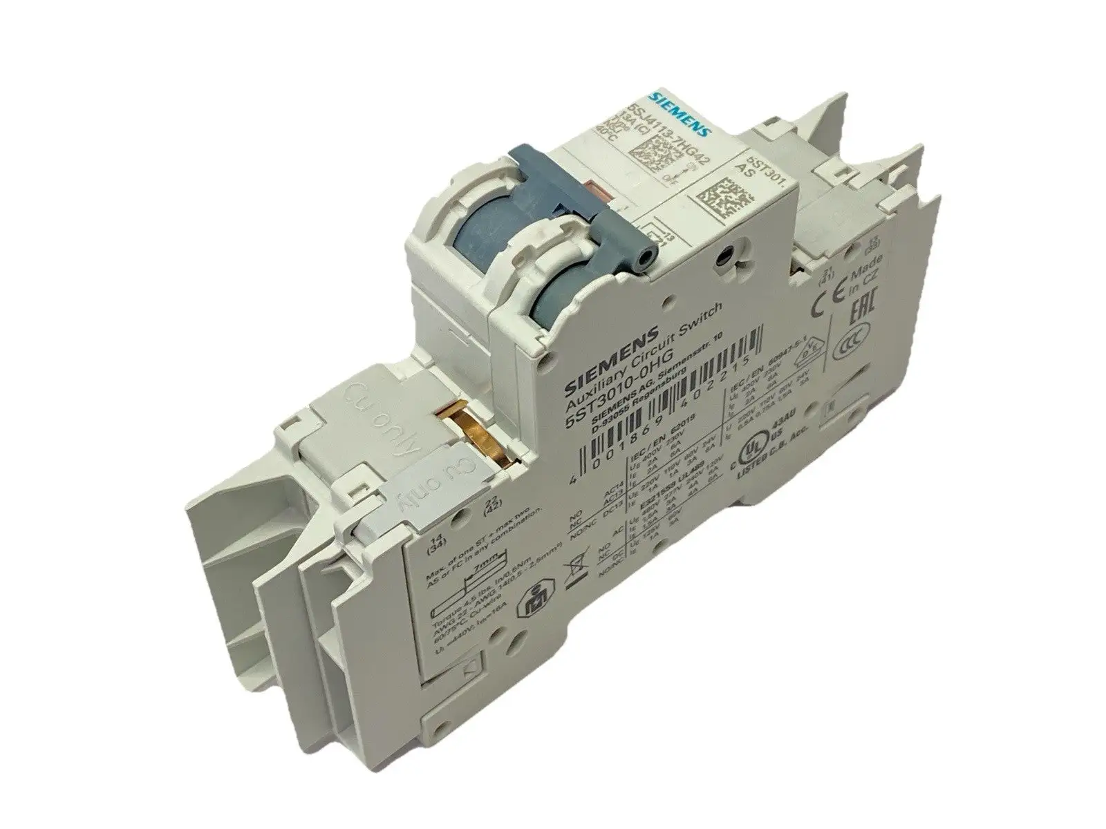 5ST3010-0HG,5SJ4113-7HG42 | Siemens 5SJ4113-7HG42 Circuit Breaker 1P 13A 277V/489V w/ 5ST3010-0HG Switch - Used