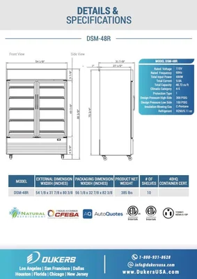 New | in-Stock Dukers New Dukers DSM-48R Commercial Glass Swing 2-Door Merchandising Reach-in Cooler Refrigerator in Black Display Refrigerators Illinois US | Falcon Restaurant Supply #1376360