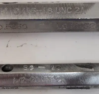 GO/NO GO PLUG GAUGE SET (3) - 9/16-18 UNC 2A, 1/2-20 UNF 2A, .5625-12 UNC-2B