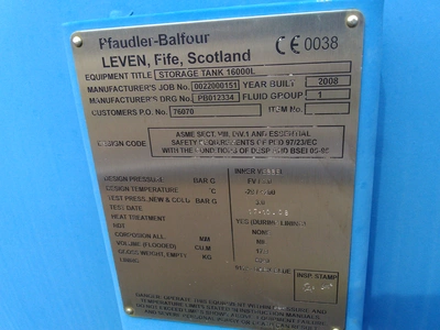 16,000L Hoz GLS Glass lined storage vessel