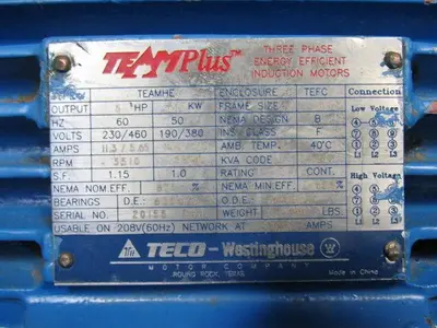 Teco TEAMHE 5Hp 3510RPM 3Ph 230/460 50/60Hz 1.5x2.5x5" Centrifugal Pump