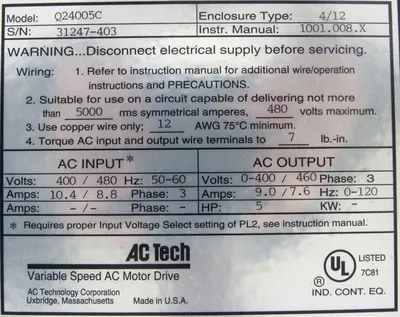 NEW AC TECH Q24005C DRIVE 5HP 400-460V