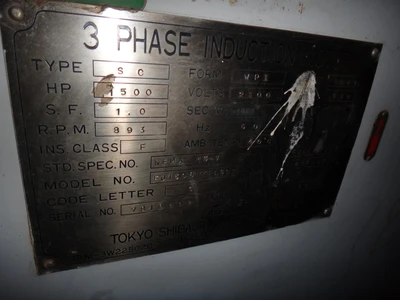Toshiba 1500 Hp, 900 RPM, Electric Motor