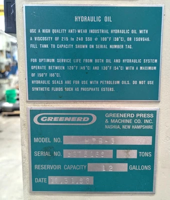USED 1996 GREENERD PRESSES GREENERD HPB-3 PRESS