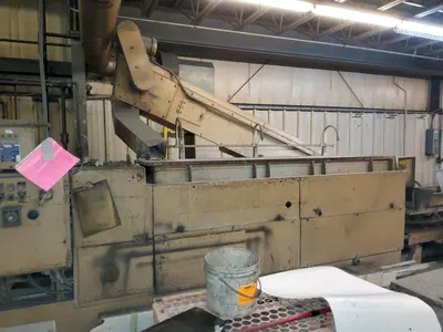17 CUBIC FT ALMCO MODEL #V-16TF TUB TYPE VIBRATORY FINISHER W/ CONVEYOR LOAD & SHAKER TABLE: YOBRO #25321