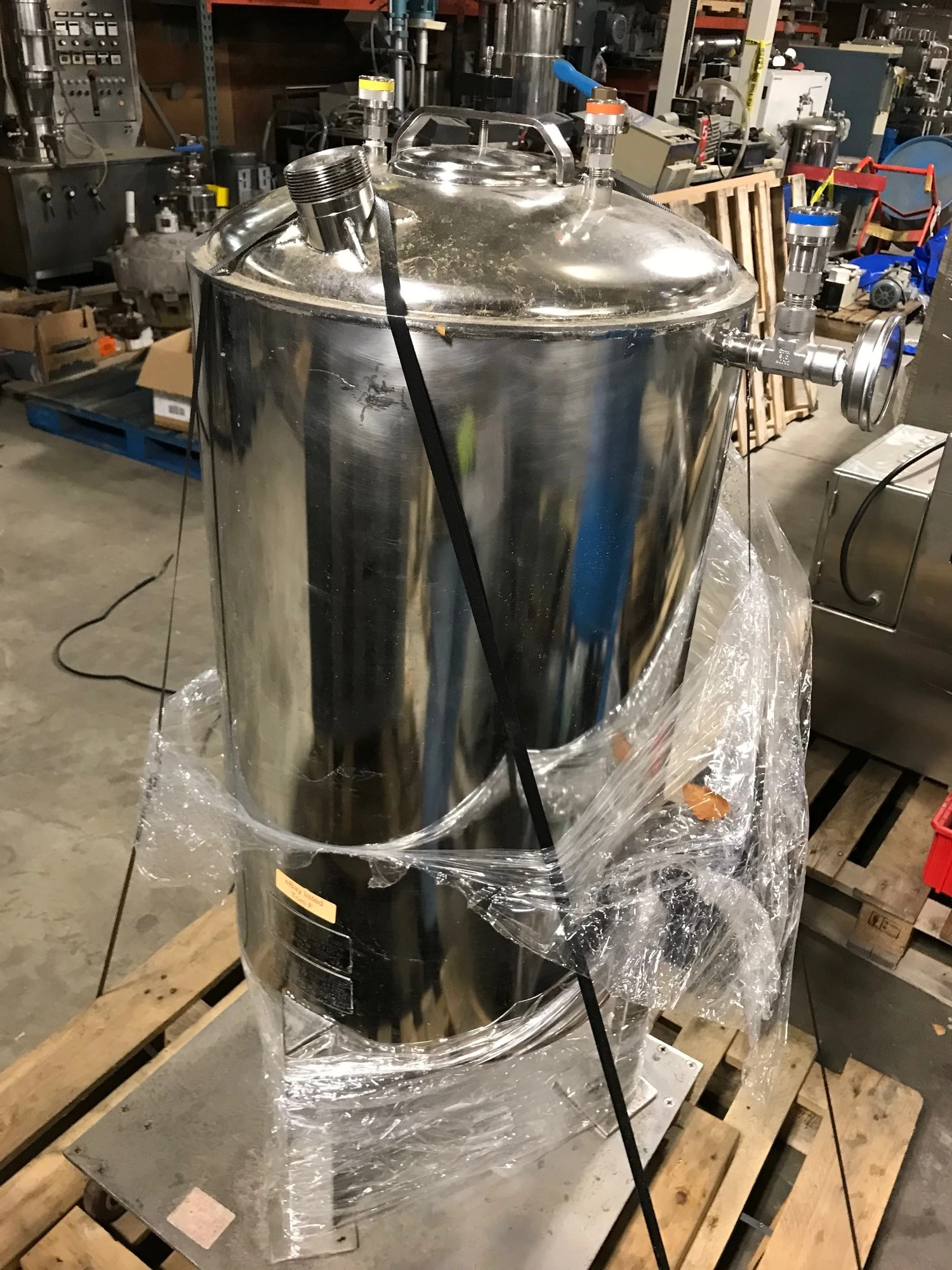 Used approximately 35 gallon stainless steel vertical jacketed tank