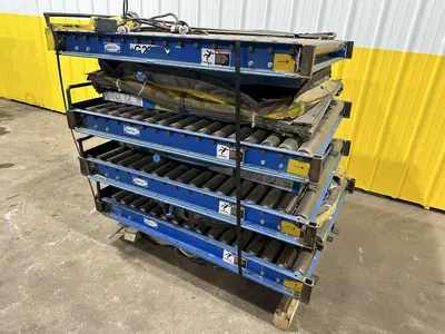 3,000 LBS X 48" X 48" ROTO-MAX HYDRAULIC SCISSOR LIFT TABLE W/ ROTARY LEWCO ROLLER CONVEYOR TOP, 110 VOLT: STOCK #20875
