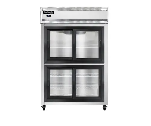 Continental 2RSNSSSGDHD 52" Two Section Reach In Refrigerator, (4) Sliding Glass Doors, Top Compressor, 115v