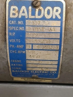 BALDOR 7307 Pedestal 7" Bench Grinder 1/2HP 1P 3450 RPM 115/230V Single Phase