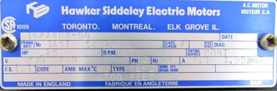 NEW HAWKER SIDDELEY 1824404-00 MOTOR 820 RPM 230/460V 145T